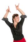 Flamencobluse Schwarz mit weiße Punkten